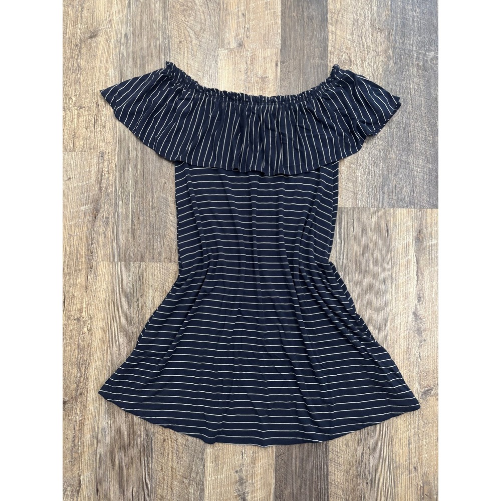Abercrombie & Fitch Off Shoulder Ruffleβ Mini Dress Navy Blue White Striped L